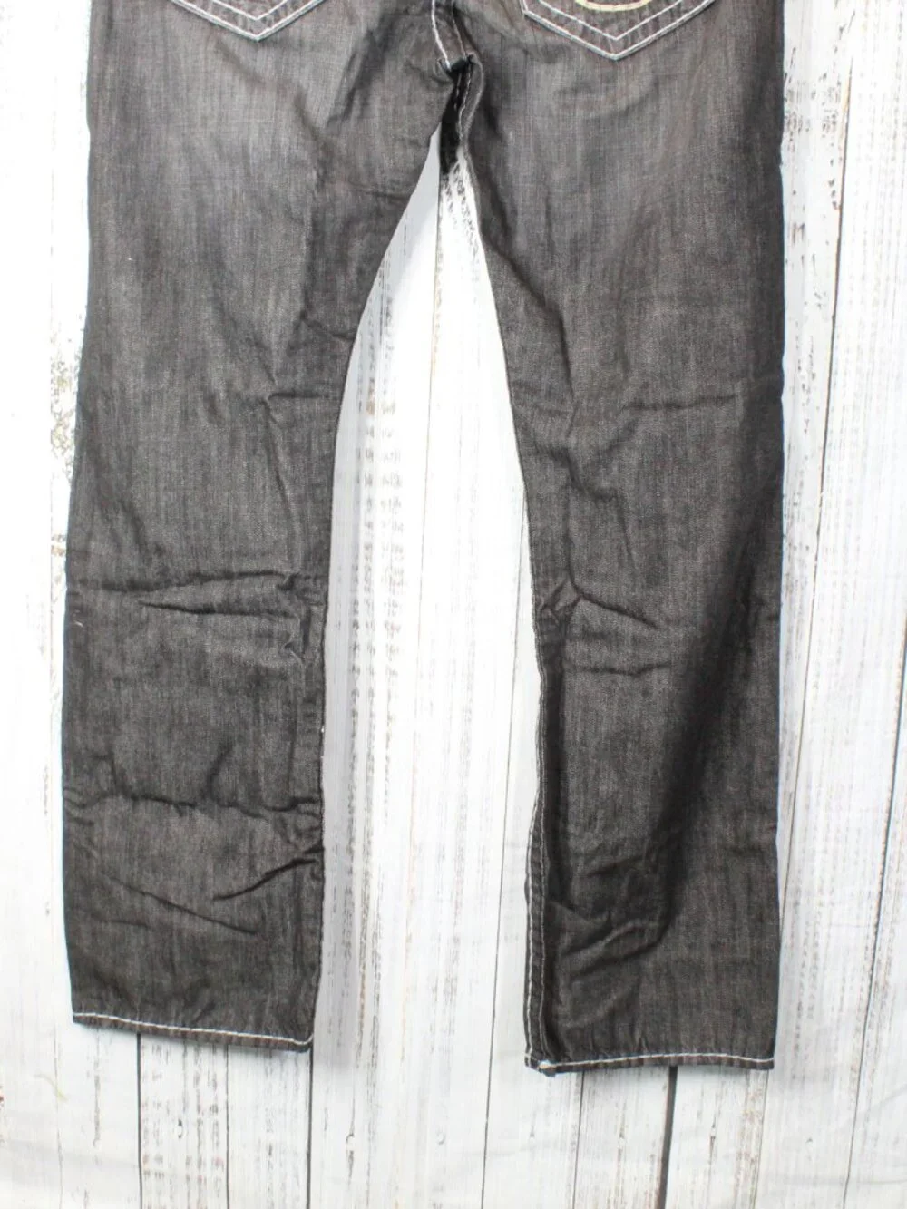 True Religion Ricky Super T Black Grey Jeans Size 42 White Yellow Stitch NWT